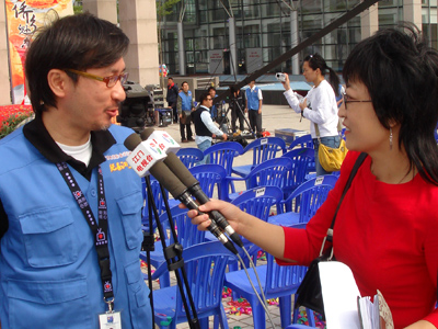 Mr. Wayne Wang, Senior Executive Producer of Dim Sum TV was interviewed by the reporter from Jiangmen TV