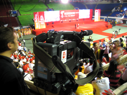 Dim Sum TV film crew shooting at the Tianhe Sports Centre.