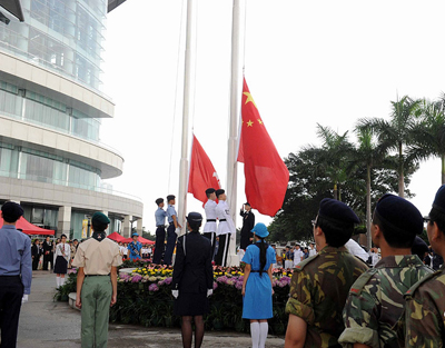 The May 4th flag-raising ceremony was first held in 2006, and has since become an iconic event of the May 4th celebrations in Hong Kong. (Photo credit: Chinanews.com)  