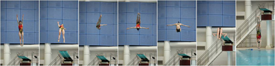 女子單人三米彈板跳水冠軍吴敏霞作示範表演。
