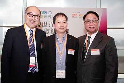 From left to right: Mr. Kit Szeto, Director & CEO of Dim Sum TV, Mr. Cai Zhaobo, Head of Guangdong South TV, and Mr. Tsui Siu Ming, President of the Hong Kong Televisioners Association at the TV WORLD 2013 Opening Reception.