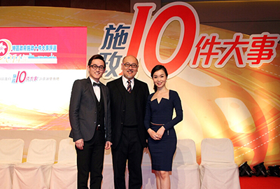 Mr. Kit Szeto, Director & CEO of Dim Sum TV, with the two emcees.