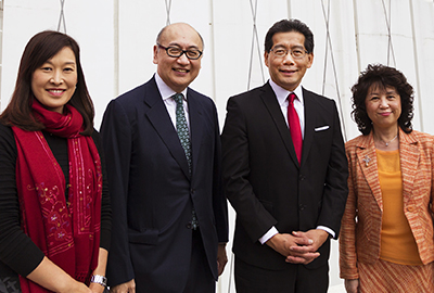 From left to right: Ms Sharon Yip，Assistant Director Broadcasting（Developments）RTHK, Mr Kit Szeto, Director & CEO of Dim Sum TV, Secretary for Commerce & Economic Development Mr Gregory SO Kam-leung, Ms Liao Liyi, Deputy Director Broadcasting, RTHK