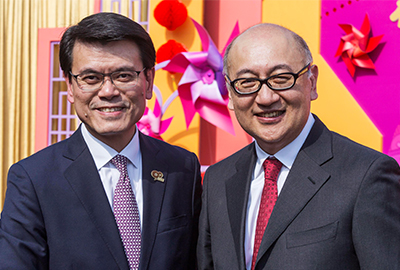Mr. Edward Yau, Secretary for Commerce and Economic Development (left) and Mr. Kit Szeto, Director & CEO of Dim Sum TV (right)