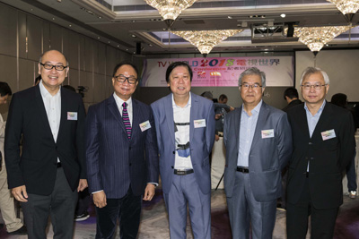 (Left to right) Mr. Kit Szeto, Director and CEO of Dim Sum TV, Mr. Tsui Siu Ming, President of the Hong Kong Televisioners Association, Mr. Ng Yu, Chief Executive of Asia Television Digital Media Limited, Mr. Peter Lam, Vice-President of the Hong Kong Televisioners Association, and Mr. Tong Hing Chi, Director & General Manager of Mei Ah Entertainment Group 